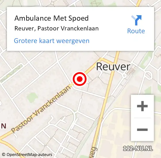 Locatie op kaart van de 112 melding: Ambulance Met Spoed Naar Reuver, Pastoor Vranckenlaan op 8 juli 2021 14:46
