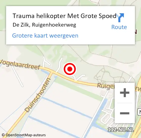 Locatie op kaart van de 112 melding: Trauma helikopter Met Grote Spoed Naar De Zilk, Ruigenhoekerweg op 8 juli 2021 14:59