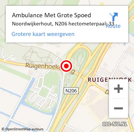 Locatie op kaart van de 112 melding: Ambulance Met Grote Spoed Naar Noordwijkerhout, N206 hectometerpaal: 33 op 8 juli 2021 15:00