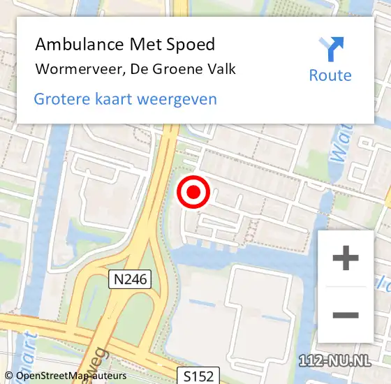 Locatie op kaart van de 112 melding: Ambulance Met Spoed Naar Wormerveer, De Groene Valk op 8 juli 2021 15:59