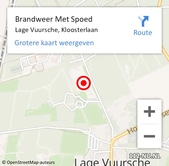 Locatie op kaart van de 112 melding: Brandweer Met Spoed Naar Lage Vuursche, Kloosterlaan op 8 juli 2021 16:08