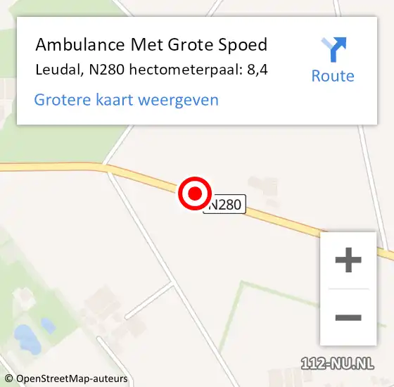 Locatie op kaart van de 112 melding: Ambulance Met Grote Spoed Naar Leudal, N280 hectometerpaal: 8,4 op 8 juli 2021 16:13