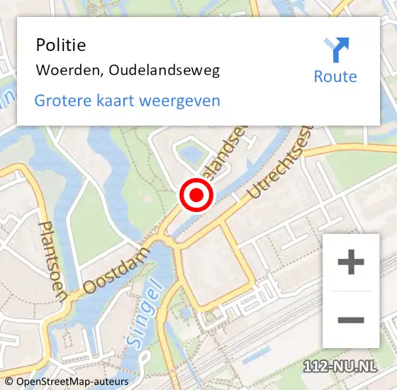 Locatie op kaart van de 112 melding: Politie Woerden, Oudelandseweg op 8 juli 2021 16:24