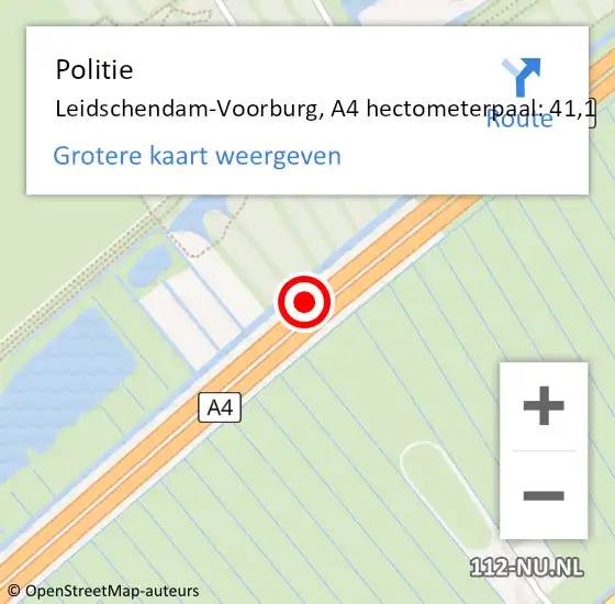 Locatie op kaart van de 112 melding: Politie Leidschendam-Voorburg, A4 hectometerpaal: 41,1 op 8 juli 2021 16:33