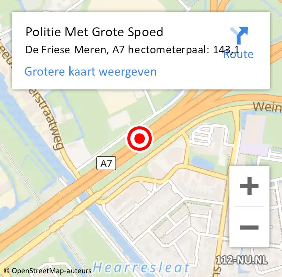 Locatie op kaart van de 112 melding: Politie Met Grote Spoed Naar De Friese Meren, A7 hectometerpaal: 143,1 op 8 juli 2021 16:40