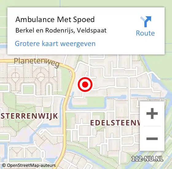 Locatie op kaart van de 112 melding: Ambulance Met Spoed Naar Berkel en Rodenrijs, Veldspaat op 8 juli 2021 16:49