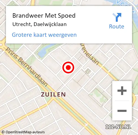 Locatie op kaart van de 112 melding: Brandweer Met Spoed Naar Utrecht, Daelwijcklaan op 8 juli 2021 16:51