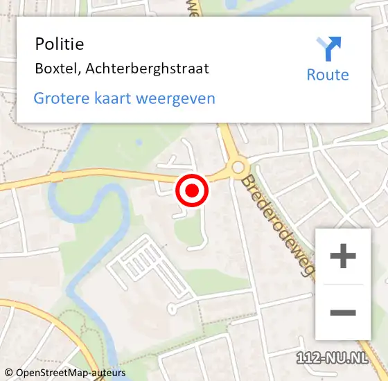 Locatie op kaart van de 112 melding: Politie Boxtel, Achterberghstraat op 8 juli 2021 16:54