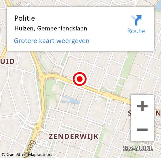 Locatie op kaart van de 112 melding: Politie Huizen, Gemeenlandslaan op 8 juli 2021 16:56