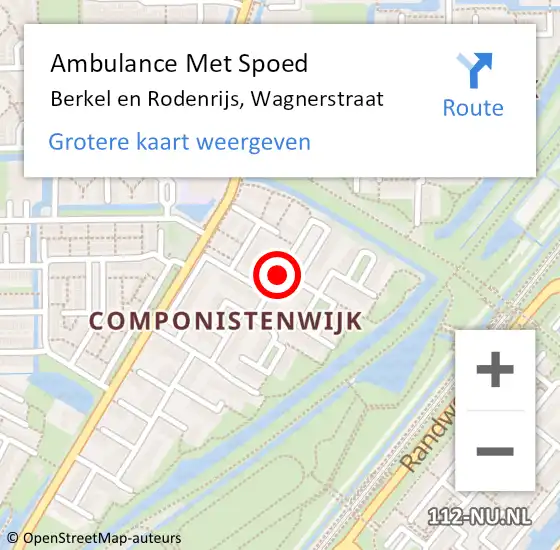 Locatie op kaart van de 112 melding: Ambulance Met Spoed Naar Berkel en Rodenrijs, Wagnerstraat op 8 juli 2021 17:09