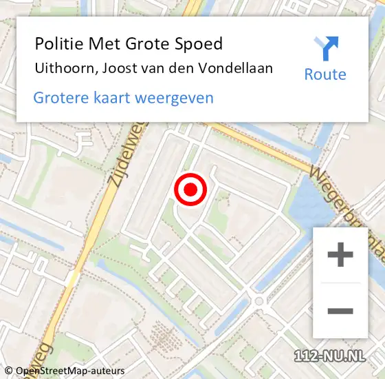 Locatie op kaart van de 112 melding: Politie Met Grote Spoed Naar Uithoorn, Joost van den Vondellaan op 8 juli 2021 17:11