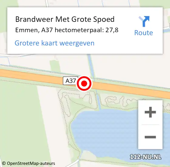 Locatie op kaart van de 112 melding: Brandweer Met Grote Spoed Naar Emmen, A37 hectometerpaal: 27,8 op 8 juli 2021 17:37