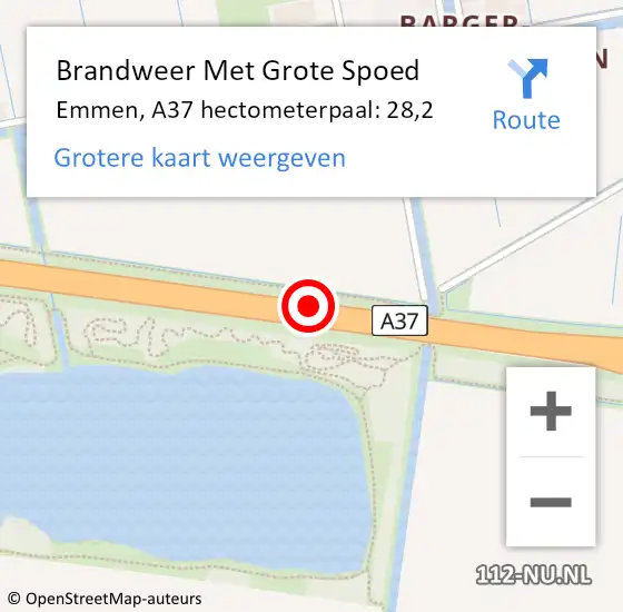 Locatie op kaart van de 112 melding: Brandweer Met Grote Spoed Naar Emmen, A37 hectometerpaal: 28,2 op 8 juli 2021 17:40