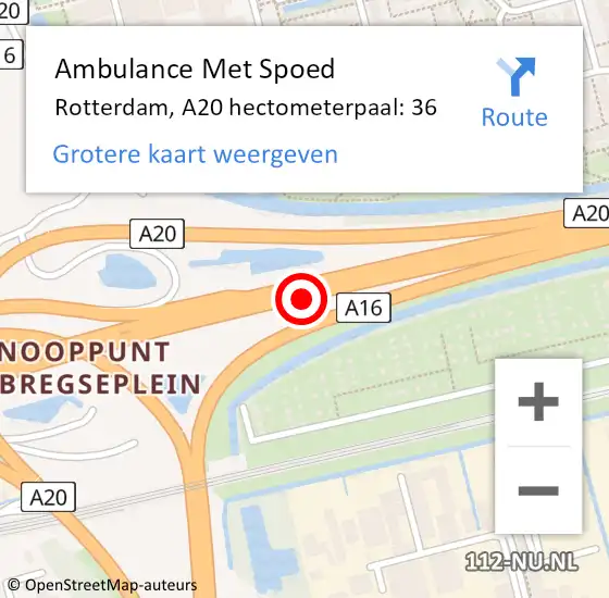 Locatie op kaart van de 112 melding: Ambulance Met Spoed Naar Rotterdam, A20 hectometerpaal: 36 op 8 juli 2021 17:53