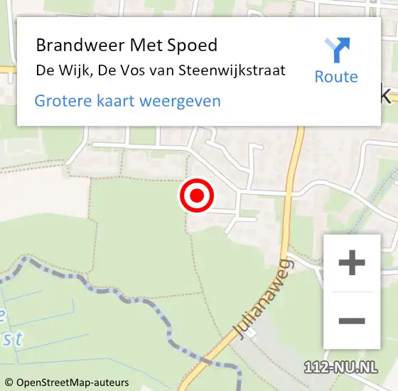 Locatie op kaart van de 112 melding: Brandweer Met Spoed Naar De Wijk, De Vos van Steenwijkstraat op 8 juli 2021 17:53