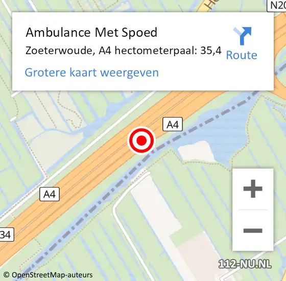 Locatie op kaart van de 112 melding: Ambulance Met Spoed Naar Zoeterwoude, A4 hectometerpaal: 35,4 op 8 juli 2021 18:18