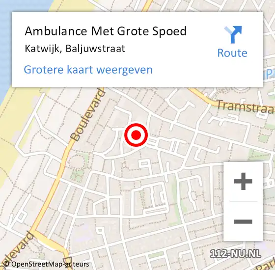 Locatie op kaart van de 112 melding: Ambulance Met Grote Spoed Naar Katwijk, Baljuwstraat op 8 juli 2021 18:25