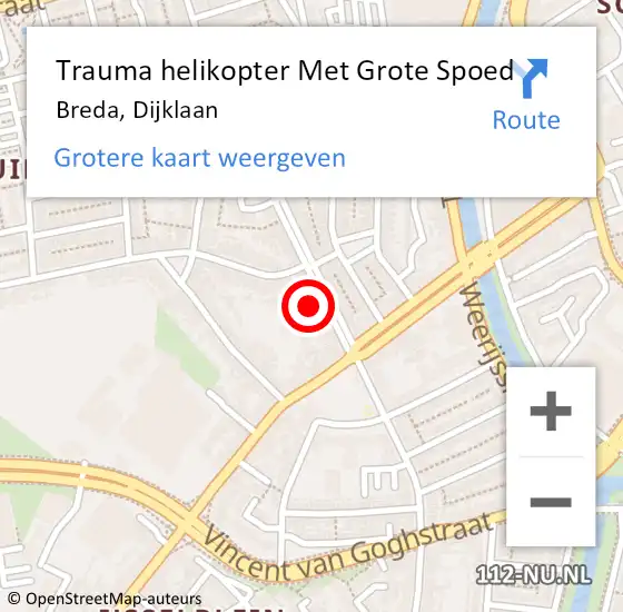 Locatie op kaart van de 112 melding: Trauma helikopter Met Grote Spoed Naar Breda, Dijklaan op 8 juli 2021 18:29