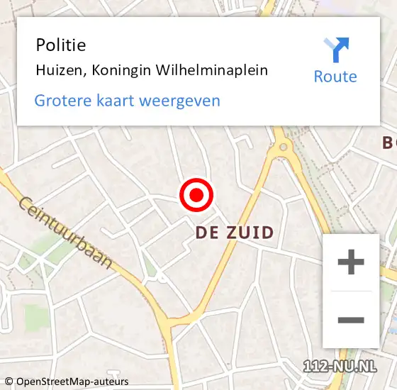 Locatie op kaart van de 112 melding: Politie Huizen, Koningin Wilhelminaplein op 8 juli 2021 18:31