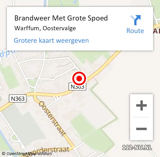 Locatie op kaart van de 112 melding: Brandweer Met Grote Spoed Naar Warffum, Oostervalge op 8 juli 2021 18:36