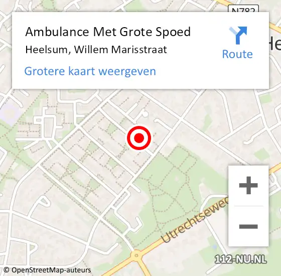 Locatie op kaart van de 112 melding: Ambulance Met Grote Spoed Naar Heelsum, Willem Marisstraat op 8 juli 2021 19:06