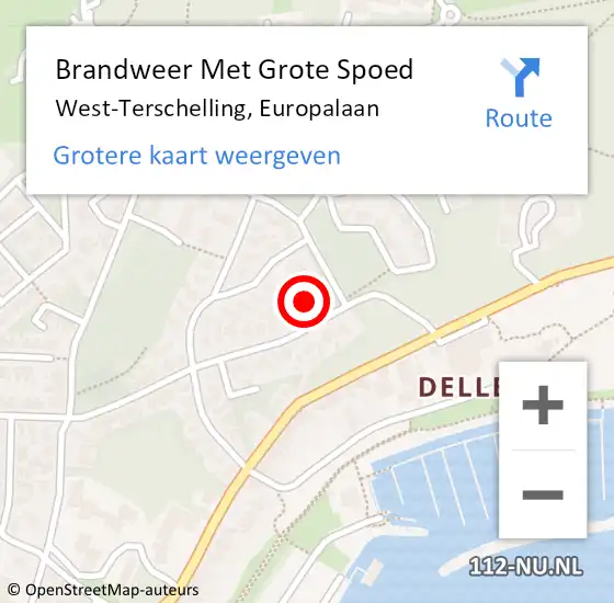 Locatie op kaart van de 112 melding: Brandweer Met Grote Spoed Naar West-Terschelling, Europalaan op 15 juni 2014 21:07