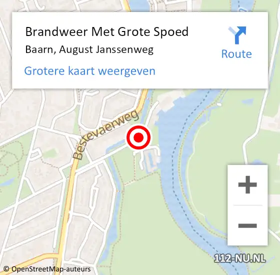 Locatie op kaart van de 112 melding: Brandweer Met Grote Spoed Naar Baarn, August Janssenweg op 8 juli 2021 19:37