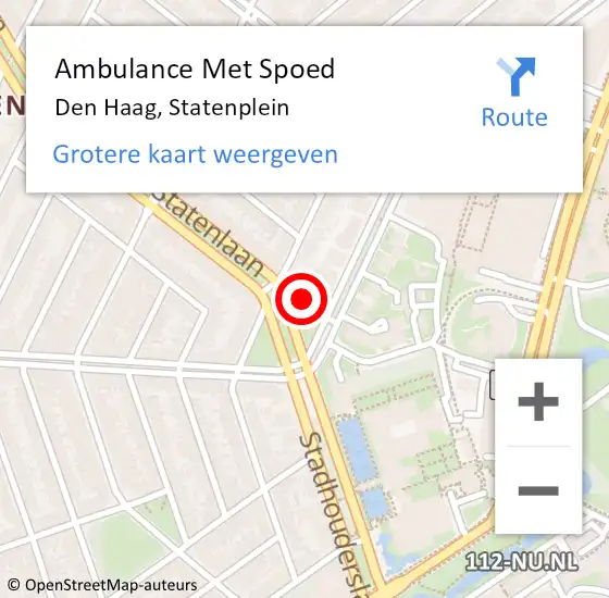 Locatie op kaart van de 112 melding: Ambulance Met Spoed Naar Den Haag, Statenplein op 8 juli 2021 19:50