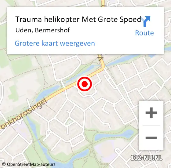 Locatie op kaart van de 112 melding: Trauma helikopter Met Grote Spoed Naar Uden, Bermershof op 8 juli 2021 19:51