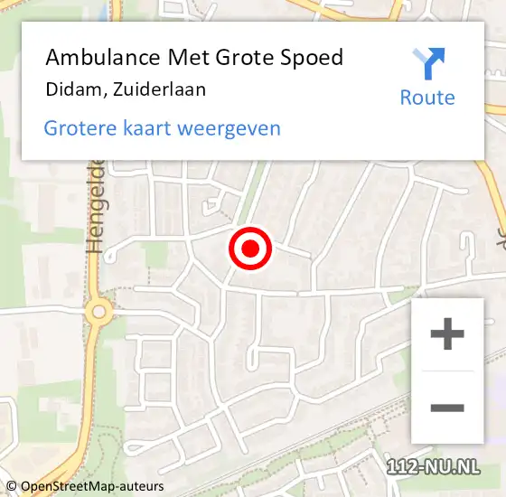 Locatie op kaart van de 112 melding: Ambulance Met Grote Spoed Naar Didam, Zuiderlaan op 8 juli 2021 19:59