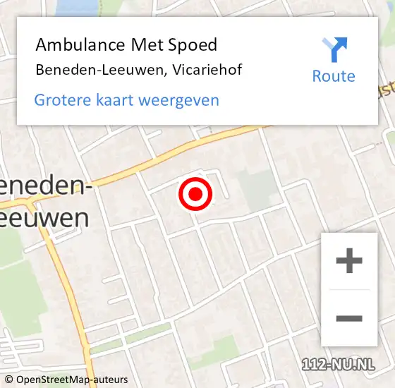 Locatie op kaart van de 112 melding: Ambulance Met Spoed Naar Beneden-Leeuwen, Vicariehof op 8 juli 2021 20:12