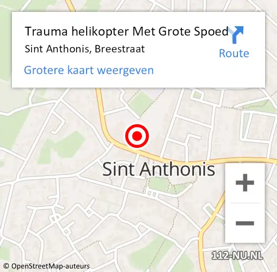 Locatie op kaart van de 112 melding: Trauma helikopter Met Grote Spoed Naar Sint Anthonis, Breestraat op 8 juli 2021 20:13