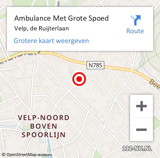 Locatie op kaart van de 112 melding: Ambulance Met Grote Spoed Naar Velp, de Ruijterlaan op 8 juli 2021 20:49