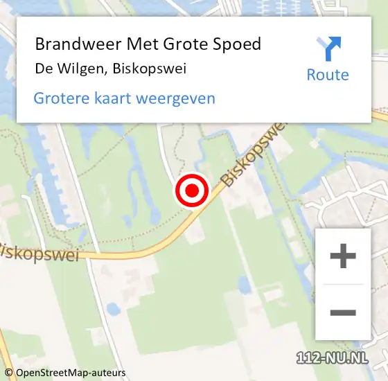 Locatie op kaart van de 112 melding: Brandweer Met Grote Spoed Naar De Wilgen, Biskopswei op 8 juli 2021 20:55