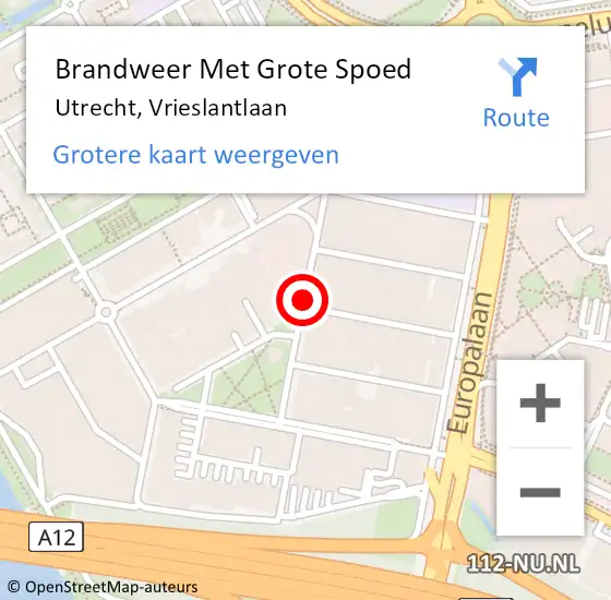 Locatie op kaart van de 112 melding: Brandweer Met Grote Spoed Naar Utrecht, Vrieslantlaan op 8 juli 2021 21:08