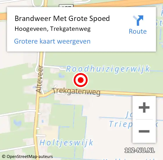 Locatie op kaart van de 112 melding: Brandweer Met Grote Spoed Naar Hoogeveen, Trekgatenweg op 8 juli 2021 21:11