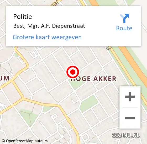 Locatie op kaart van de 112 melding: Politie Best, Mgr. A.F. Diepenstraat op 8 juli 2021 21:15