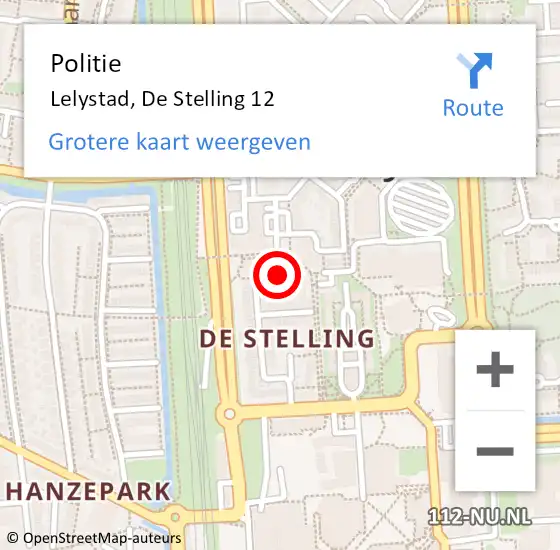 Locatie op kaart van de 112 melding: Politie Lelystad, De Stelling 12 op 8 juli 2021 21:46