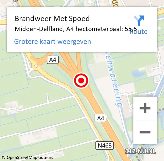 Locatie op kaart van de 112 melding: Brandweer Met Spoed Naar Midden-Delfland, A4 hectometerpaal: 55,5 op 8 juli 2021 22:14