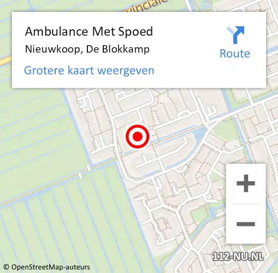 Locatie op kaart van de 112 melding: Ambulance Met Spoed Naar Nieuwkoop, De Blokkamp op 8 juli 2021 22:55