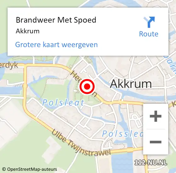 Locatie op kaart van de 112 melding: Brandweer Met Spoed Naar Akkrum op 8 juli 2021 22:56