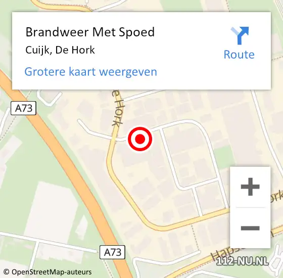 Locatie op kaart van de 112 melding: Brandweer Met Spoed Naar Cuijk, De Hork op 8 juli 2021 23:16