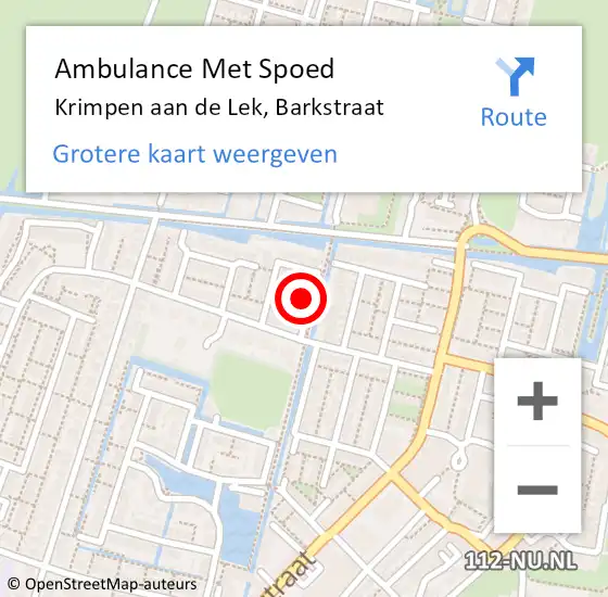 Locatie op kaart van de 112 melding: Ambulance Met Spoed Naar Krimpen aan de Lek, Barkstraat op 9 juli 2021 00:01