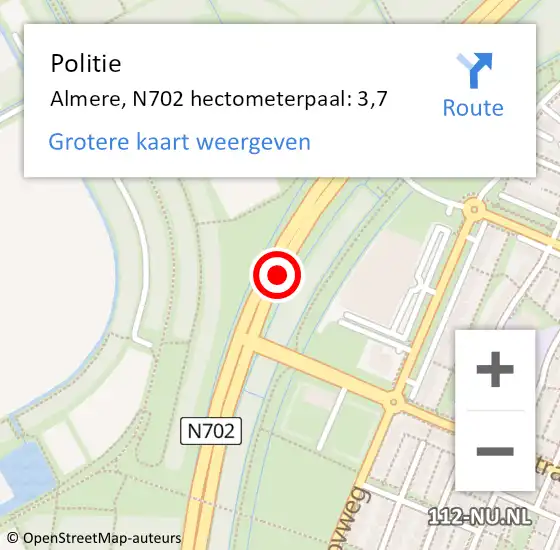 Locatie op kaart van de 112 melding: Politie Almere, N702 hectometerpaal: 3,7 op 9 juli 2021 00:04