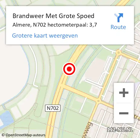 Locatie op kaart van de 112 melding: Brandweer Met Grote Spoed Naar Almere, N702 hectometerpaal: 3,7 op 9 juli 2021 00:10