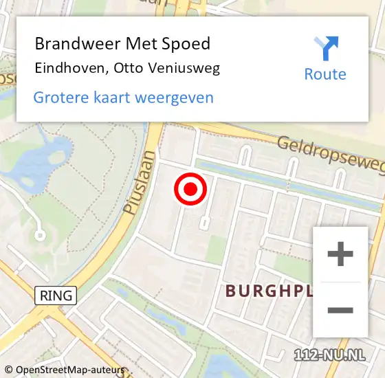 Locatie op kaart van de 112 melding: Brandweer Met Spoed Naar Eindhoven, Otto Veniusweg op 9 juli 2021 00:20