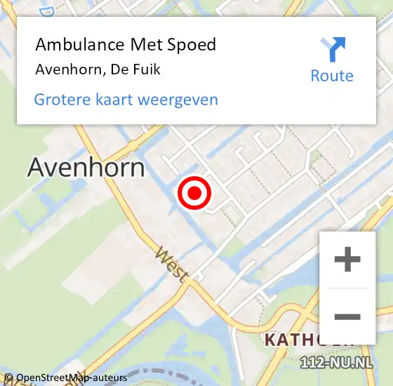 Locatie op kaart van de 112 melding: Ambulance Met Spoed Naar Avenhorn, De Fuik op 9 juli 2021 00:25