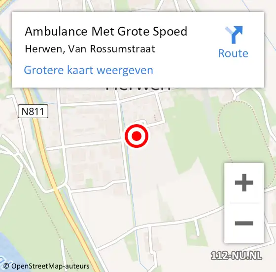 Locatie op kaart van de 112 melding: Ambulance Met Grote Spoed Naar Herwen, Van Rossumstraat op 15 juni 2014 21:38