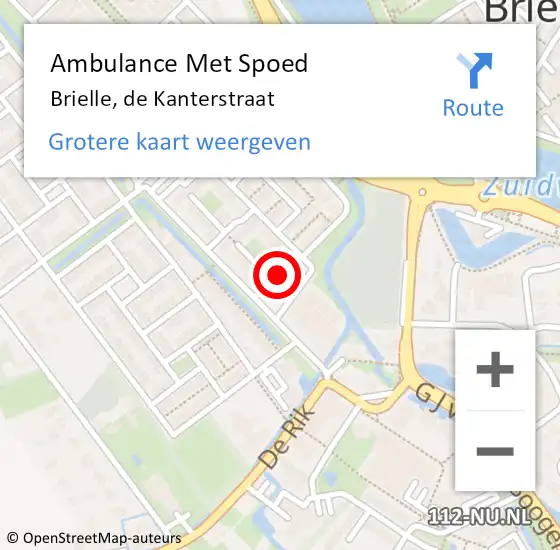 Locatie op kaart van de 112 melding: Ambulance Met Spoed Naar Brielle, de Kanterstraat op 9 juli 2021 01:14