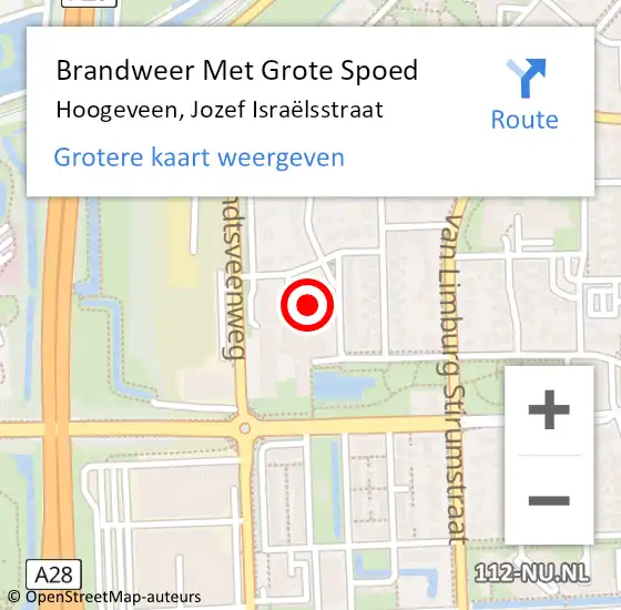 Locatie op kaart van de 112 melding: Brandweer Met Grote Spoed Naar Hoogeveen, Jozef Israëlsstraat op 9 juli 2021 01:18